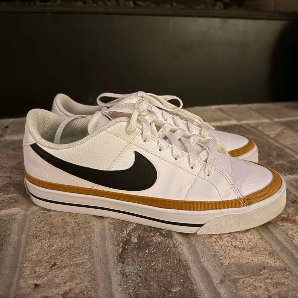 Nike Legacy Court - White Sneakers with Gold and Black Accents